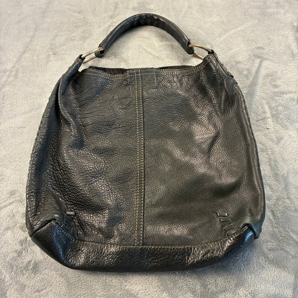 Lucky Brand Black Pebbled Leather Hobo Shoulder Bag Vintage Inspired Studded